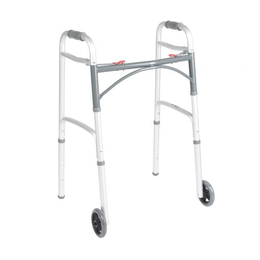 Deluxe Folding Walker, Two Button with 5'' Wheels
